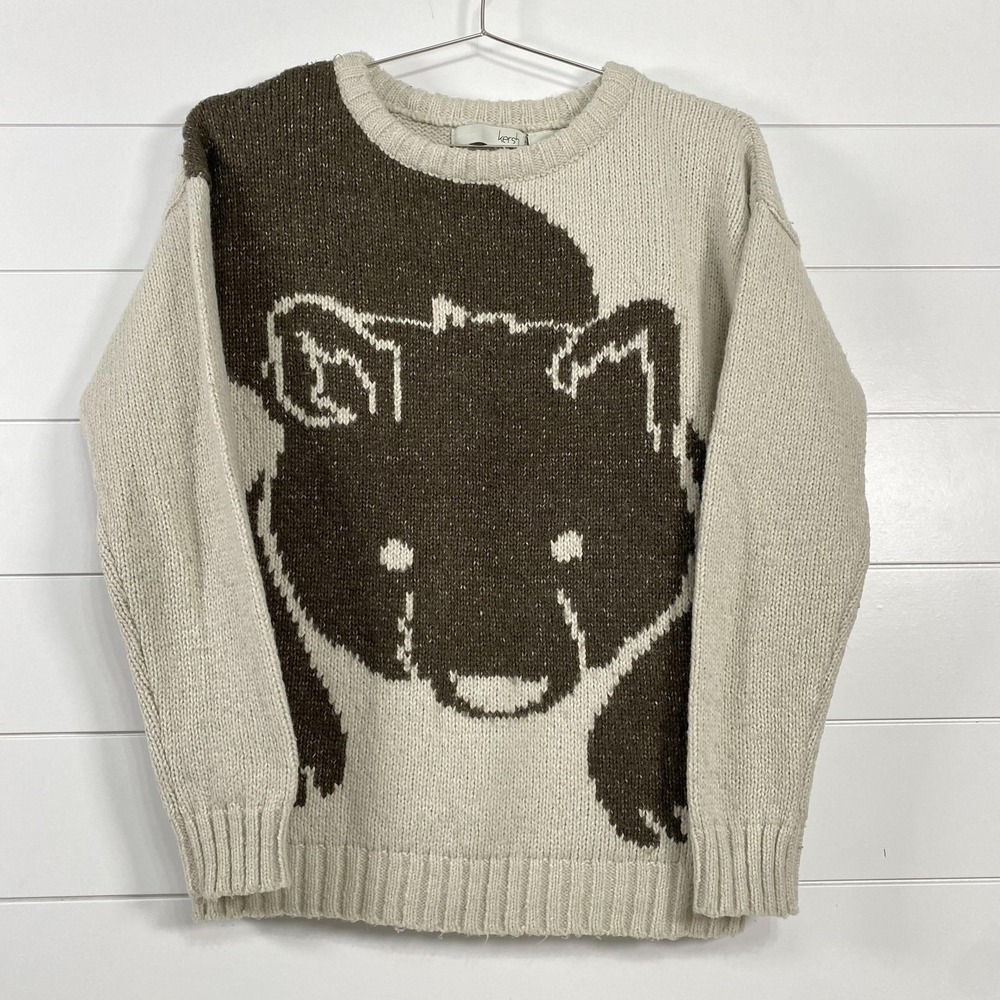 Kersh Sweater Womens Medium Beige Brown Squirrel Graphic Knit Pullover Crewneck